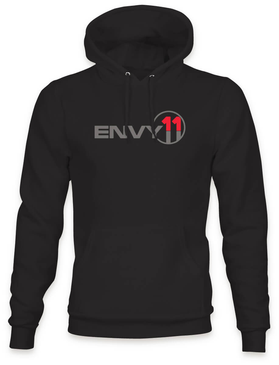 ENVY11 GREY-RED LOGO EVENTIDE HOODIE - BLACK - ELEVEN