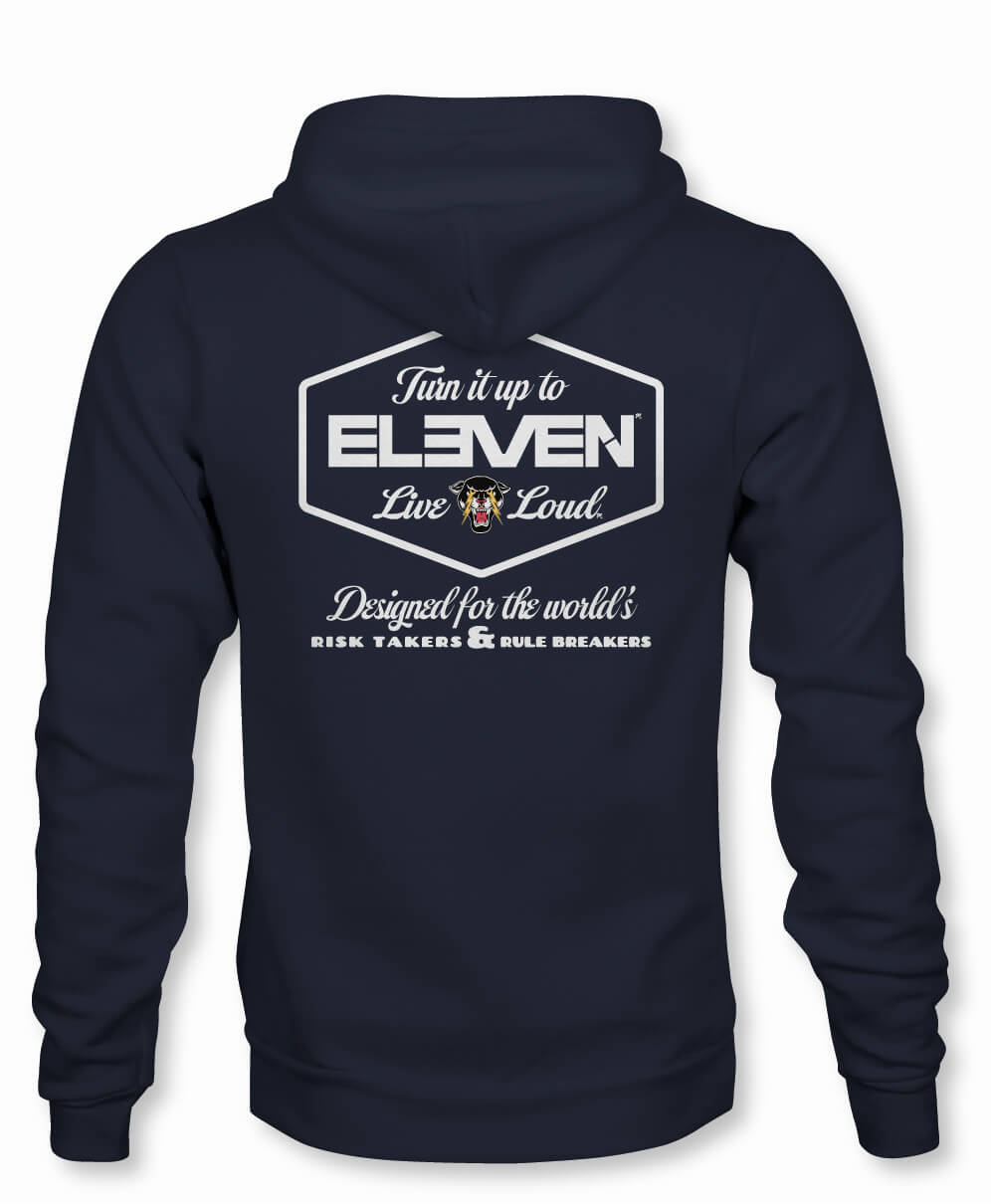 TURN IT UP TO ELEVEN · LIVE LOUD BADGE LOGO HOODIE - NAVY